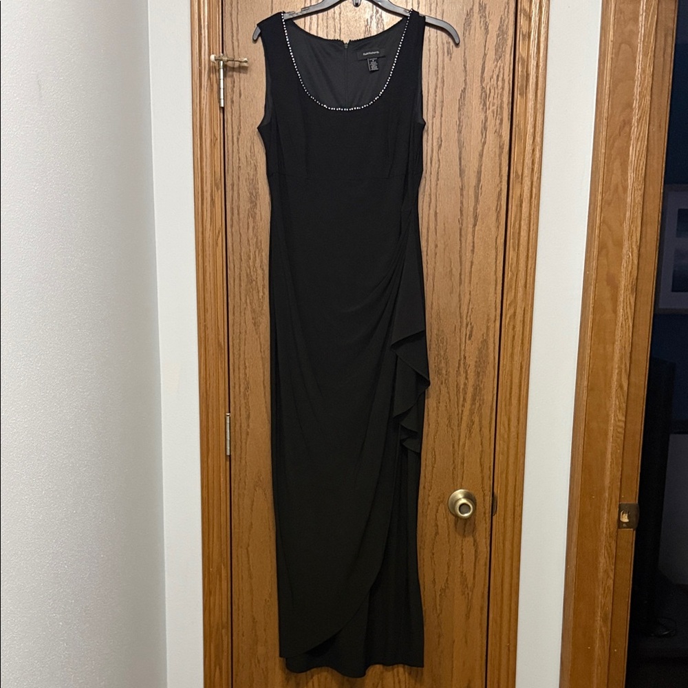 R & M Richards Black Asymmetrical Dress with Silver Accents